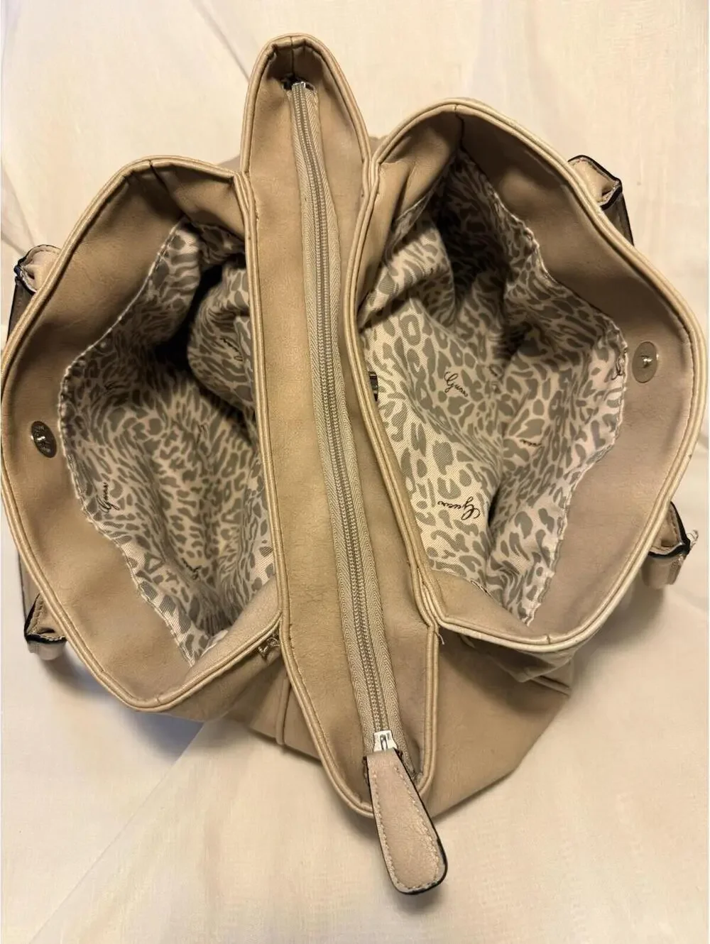 Y2K Guess Faux Ostrich Satchel Tan Shoulder Bag